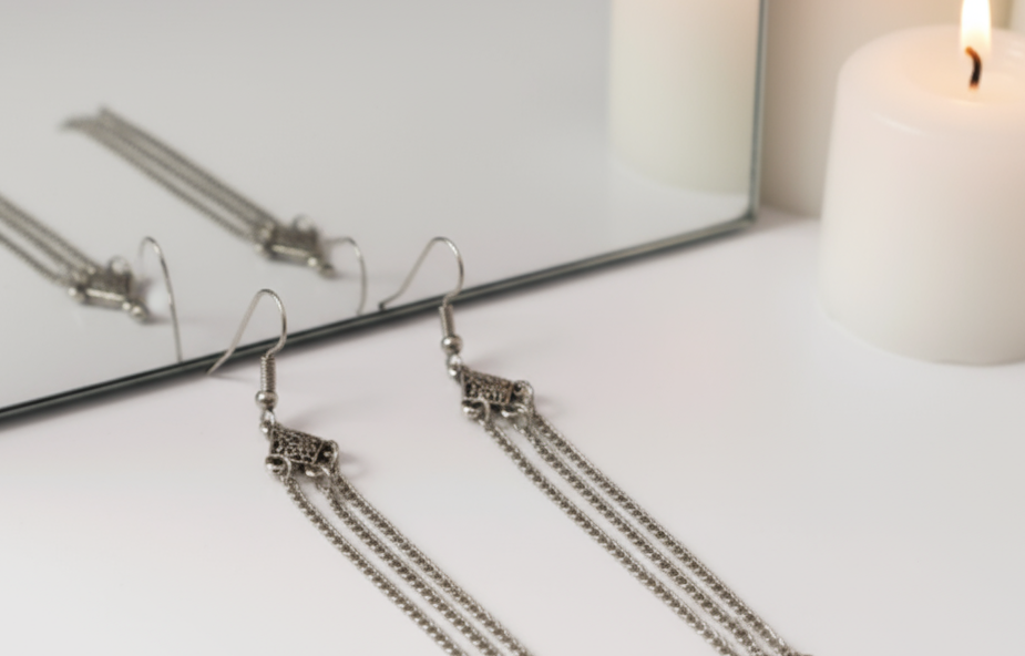 Long silver earrings Celtic style