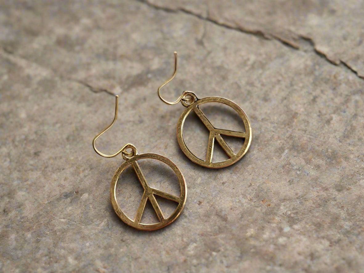 Pendientes con simbolo de la paz bronce envejecido