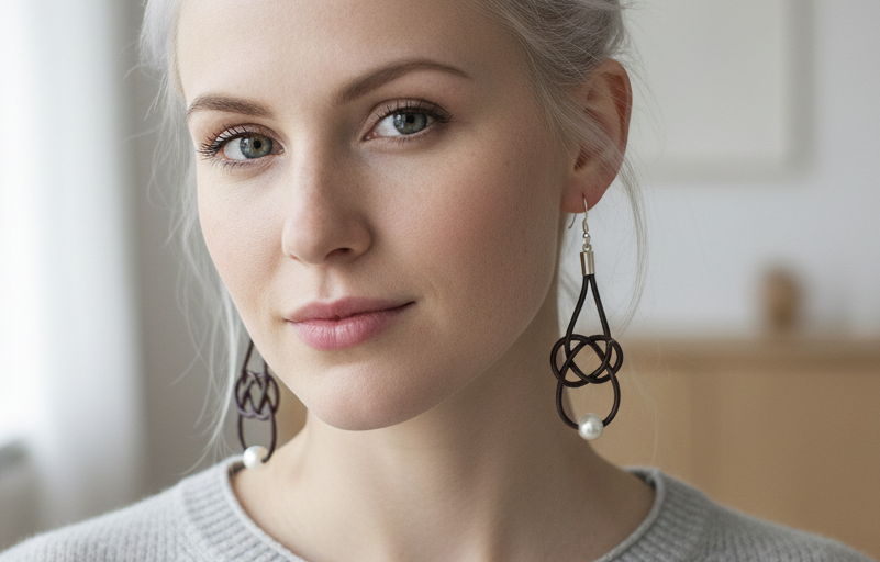 Pendientes nudo marinero infinito de cuero con ganchos de plata o acero