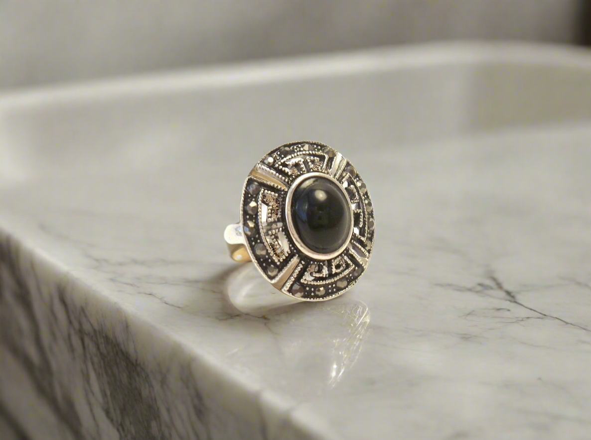 anillo bola negra vintage