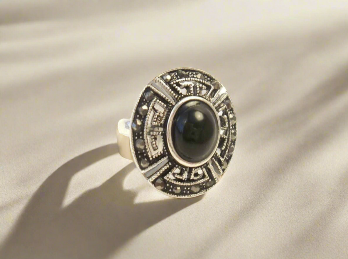 anillo bola negra vintage