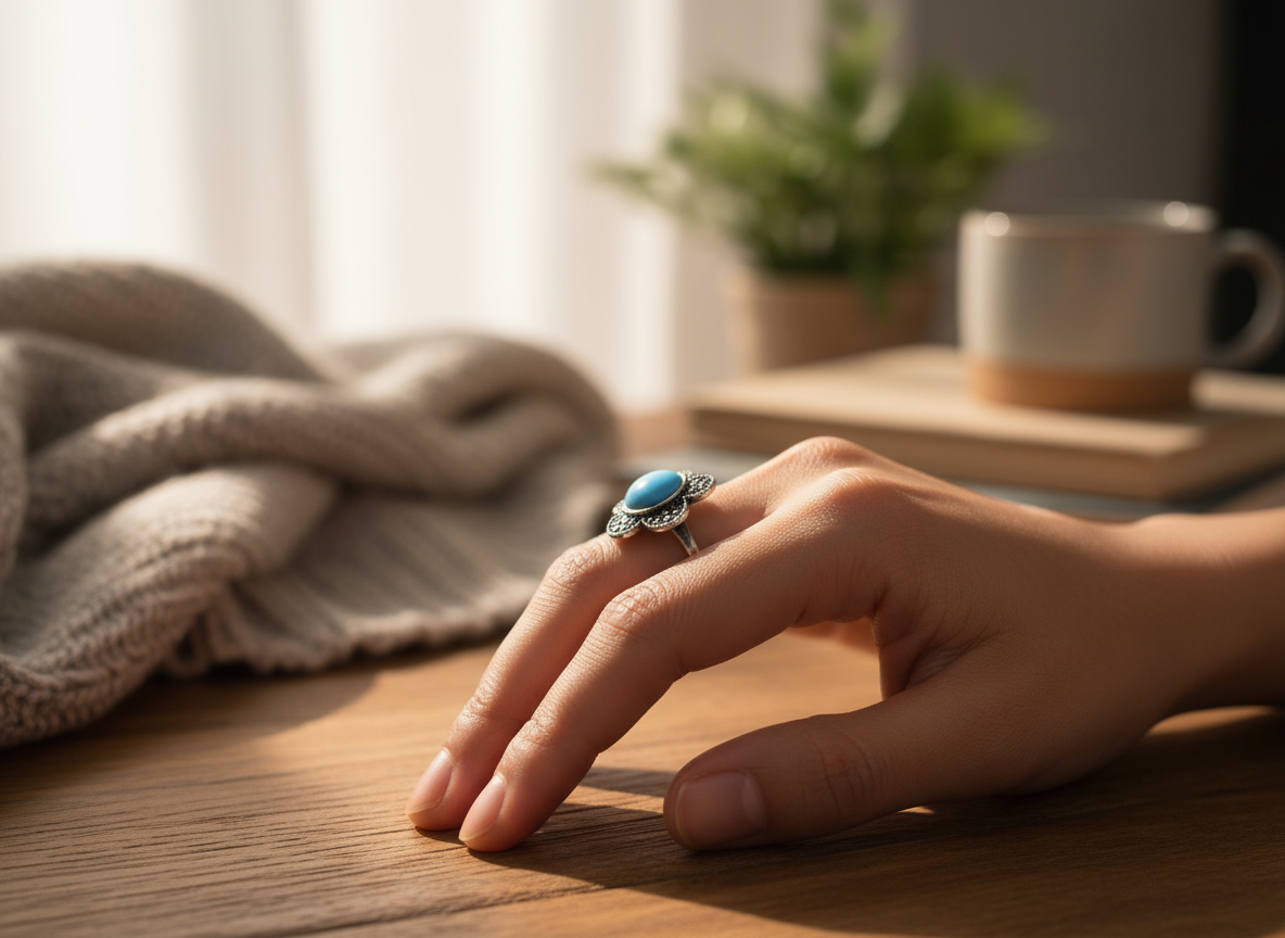 Anillo margarita azul turquesa