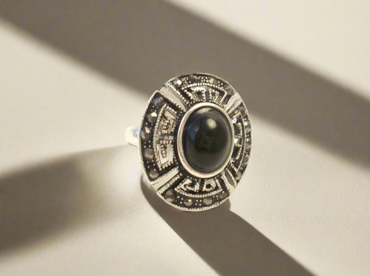 anillo bola negra vintage