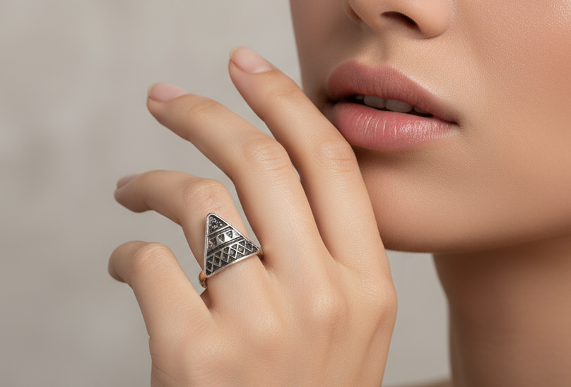 Geometric ring in the shape of a triangle
