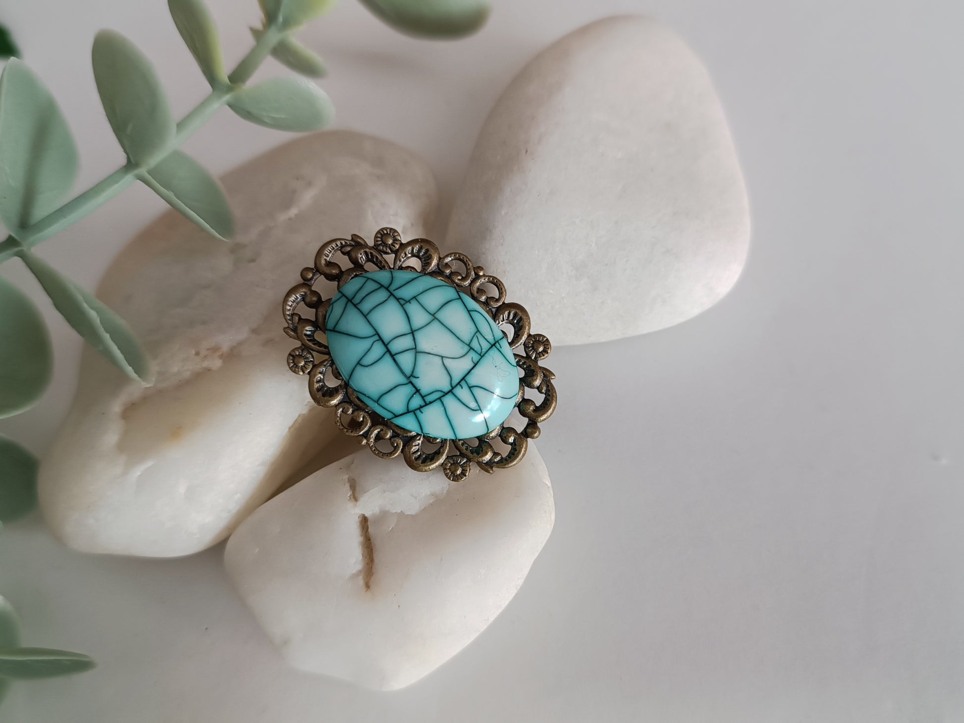 anillo bronce vintage turquesa