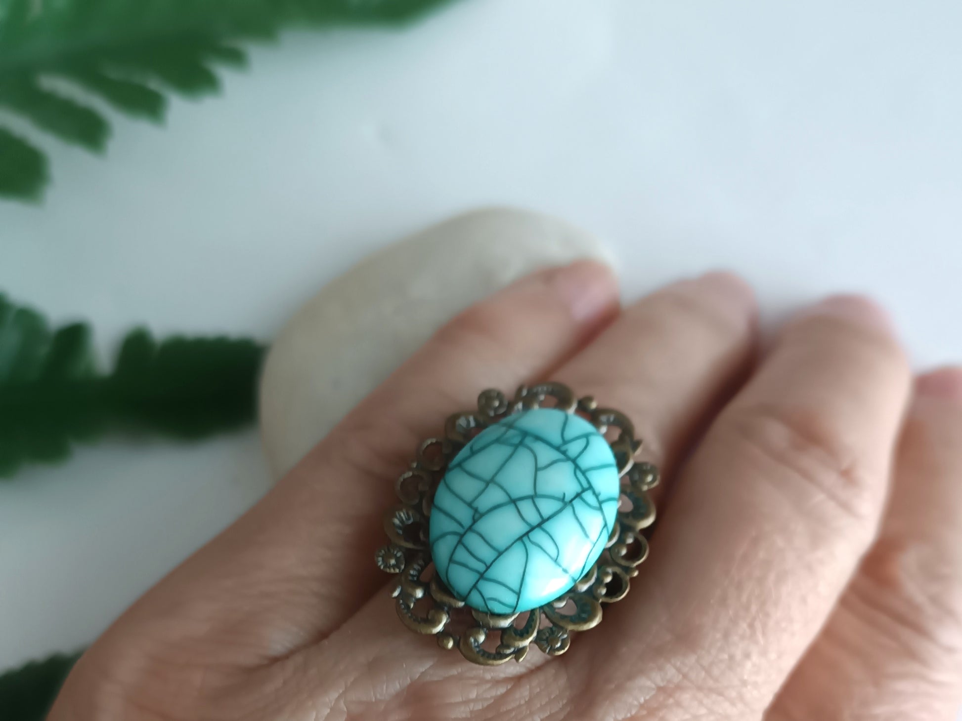 anillo vintage bronce y turquesa