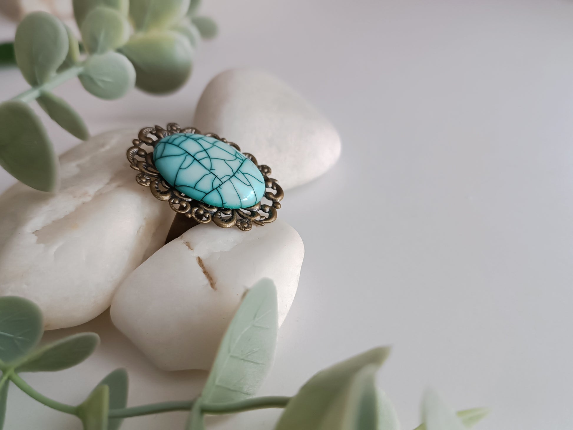 anillo vintage bronce y turquesa