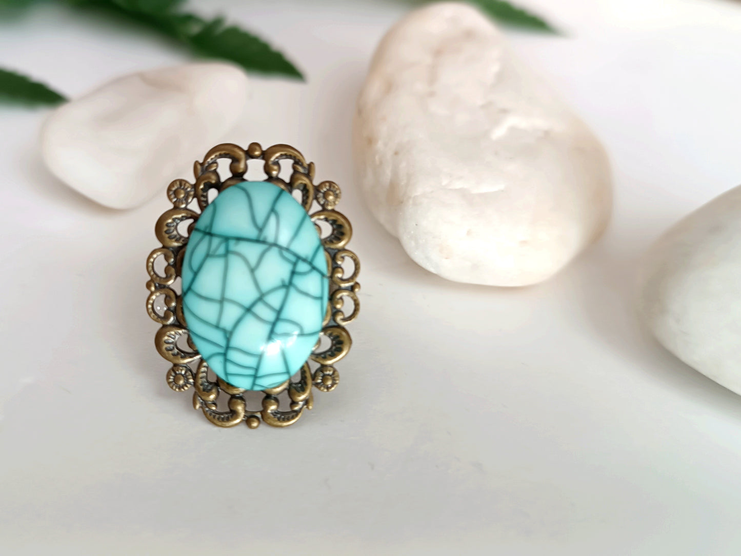 anillo vintage bronce y turquesa