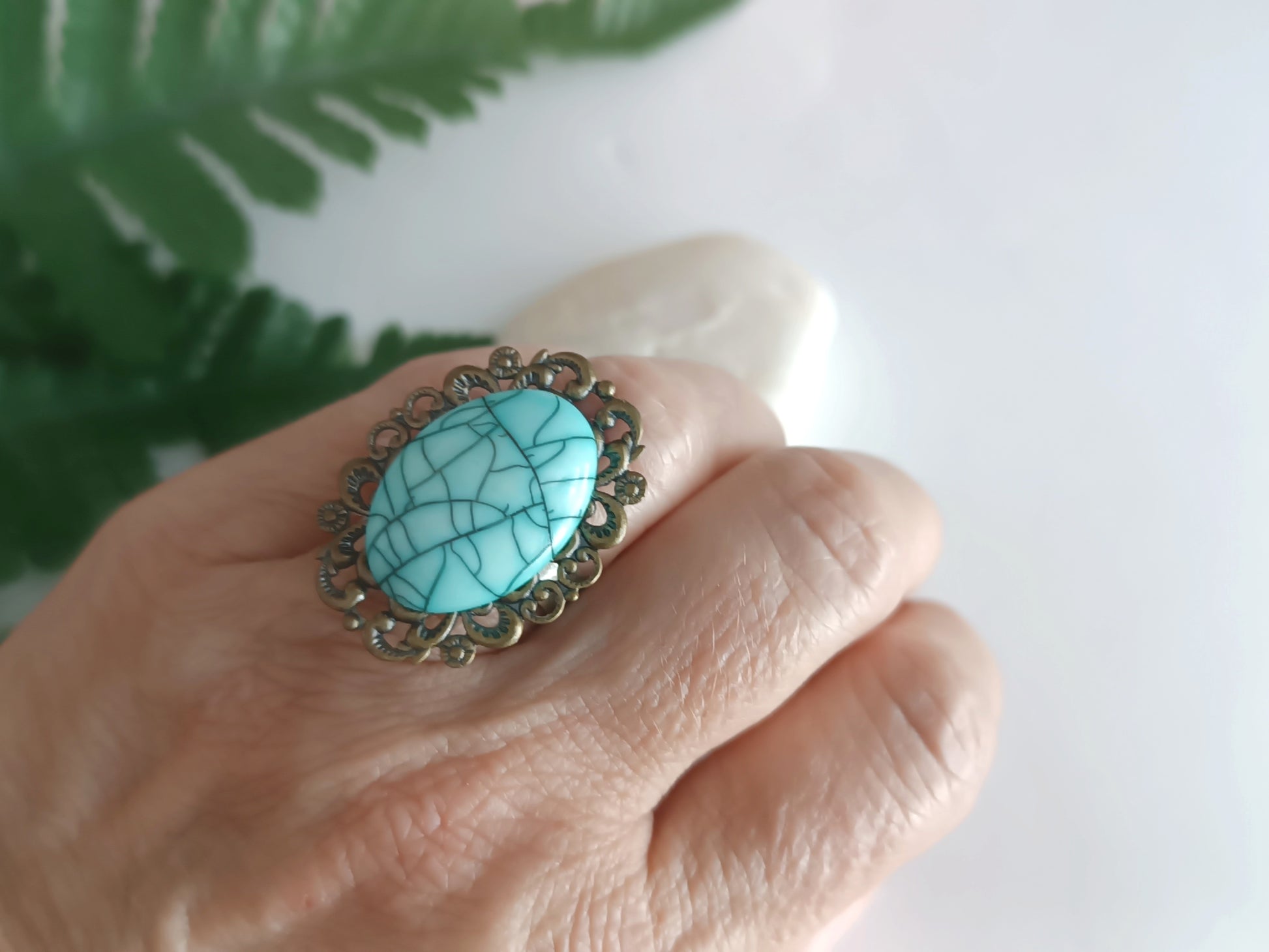 anillo vintage bronce y turquesa