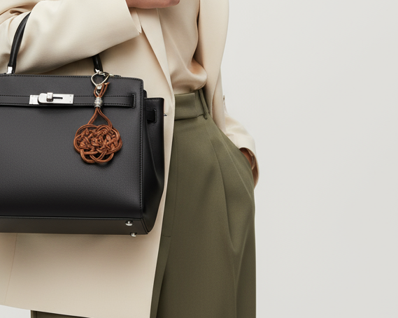 llavero nudo macrame cuero crudo. Raquel Jiménez Artesania