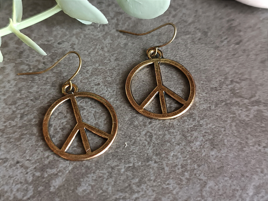 Pendientes con simbolo de la paz bronce envejecido