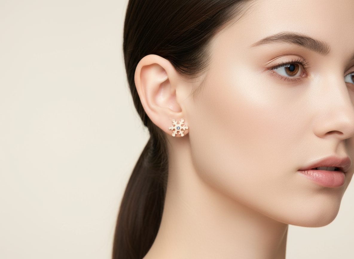 Pendientes botón con copo de nieve