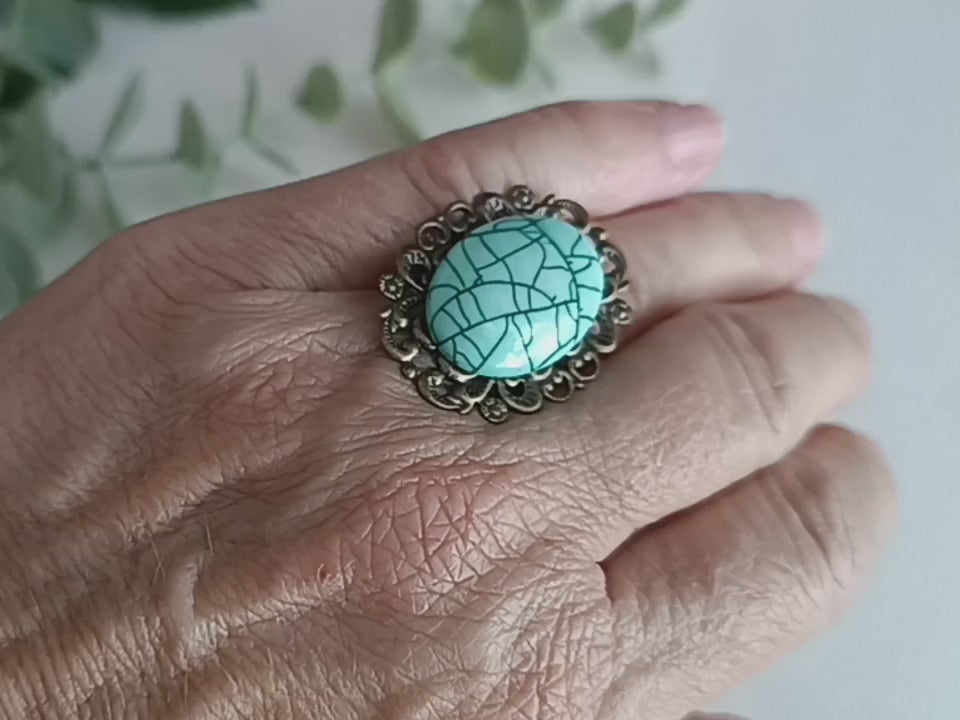 anillo bronce y turquesa