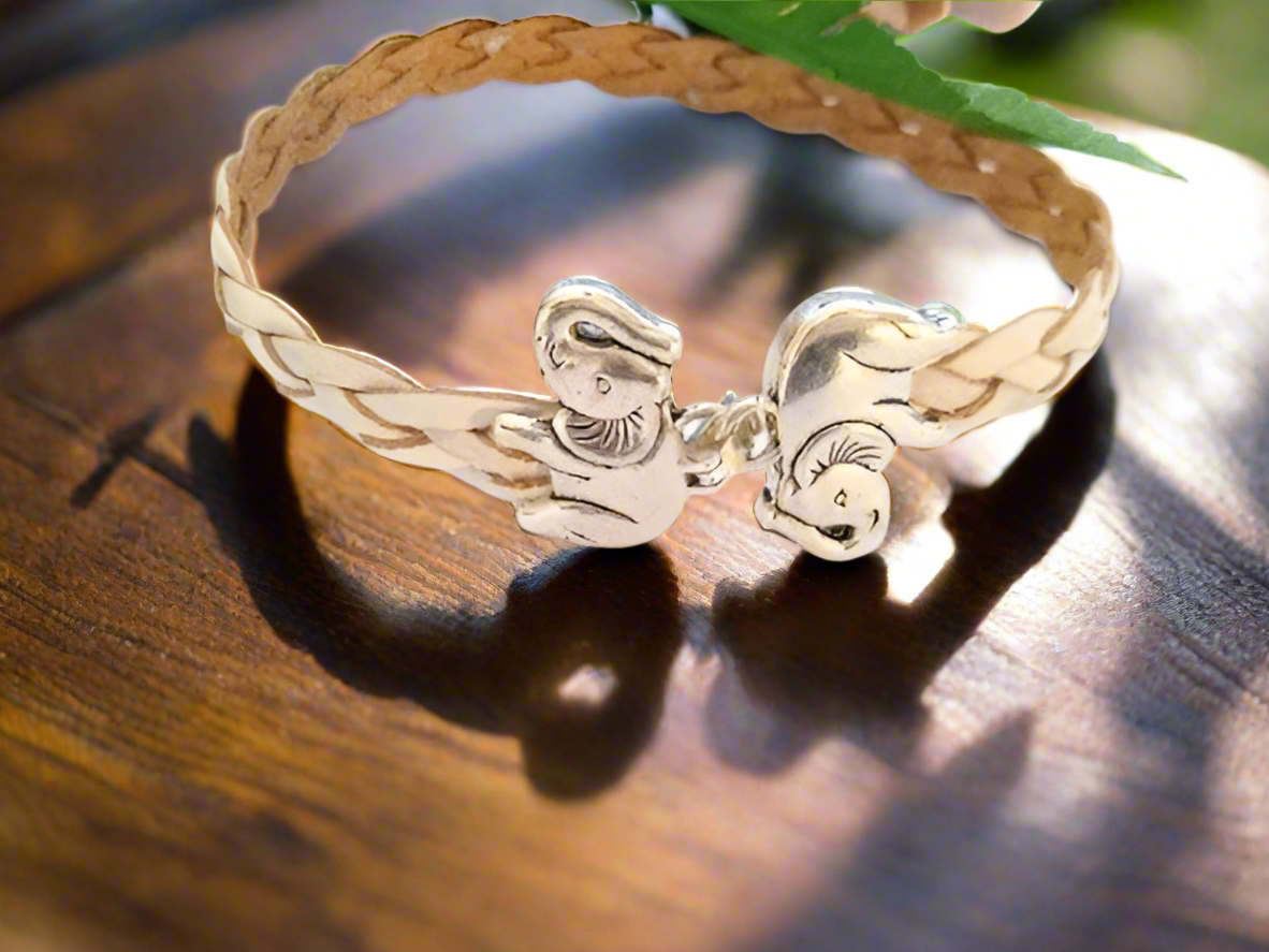 pulsera cuero trenado con elefante