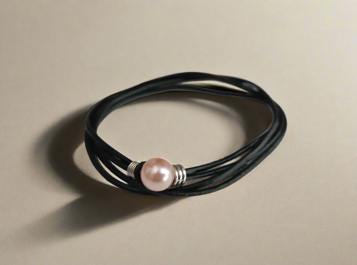 pulsera cuero y perla