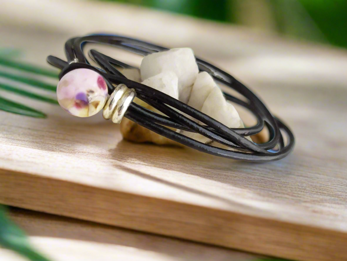 pulsera cuero y ceramica