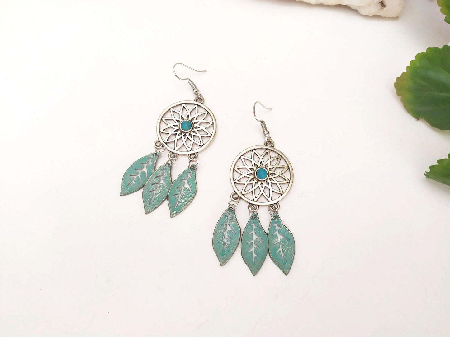 Pendientes  hojas turquesa bohemios
