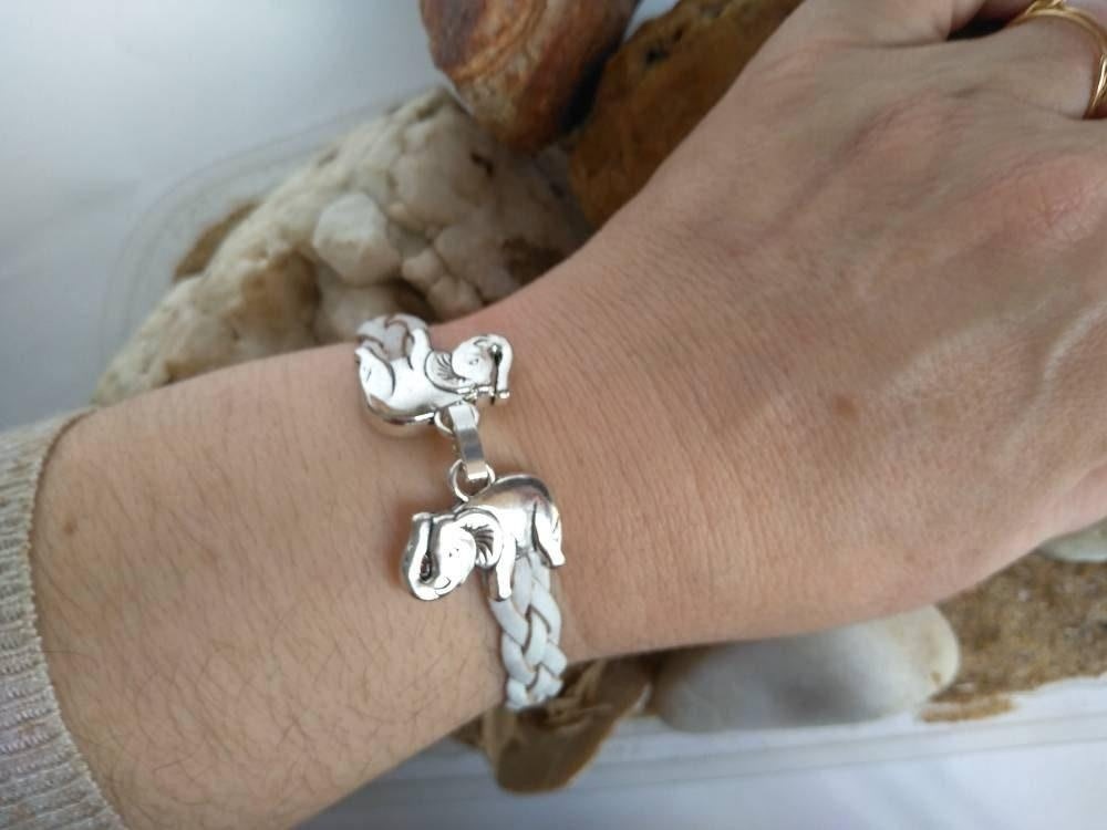 Pulsera de cuero trenzado blanco