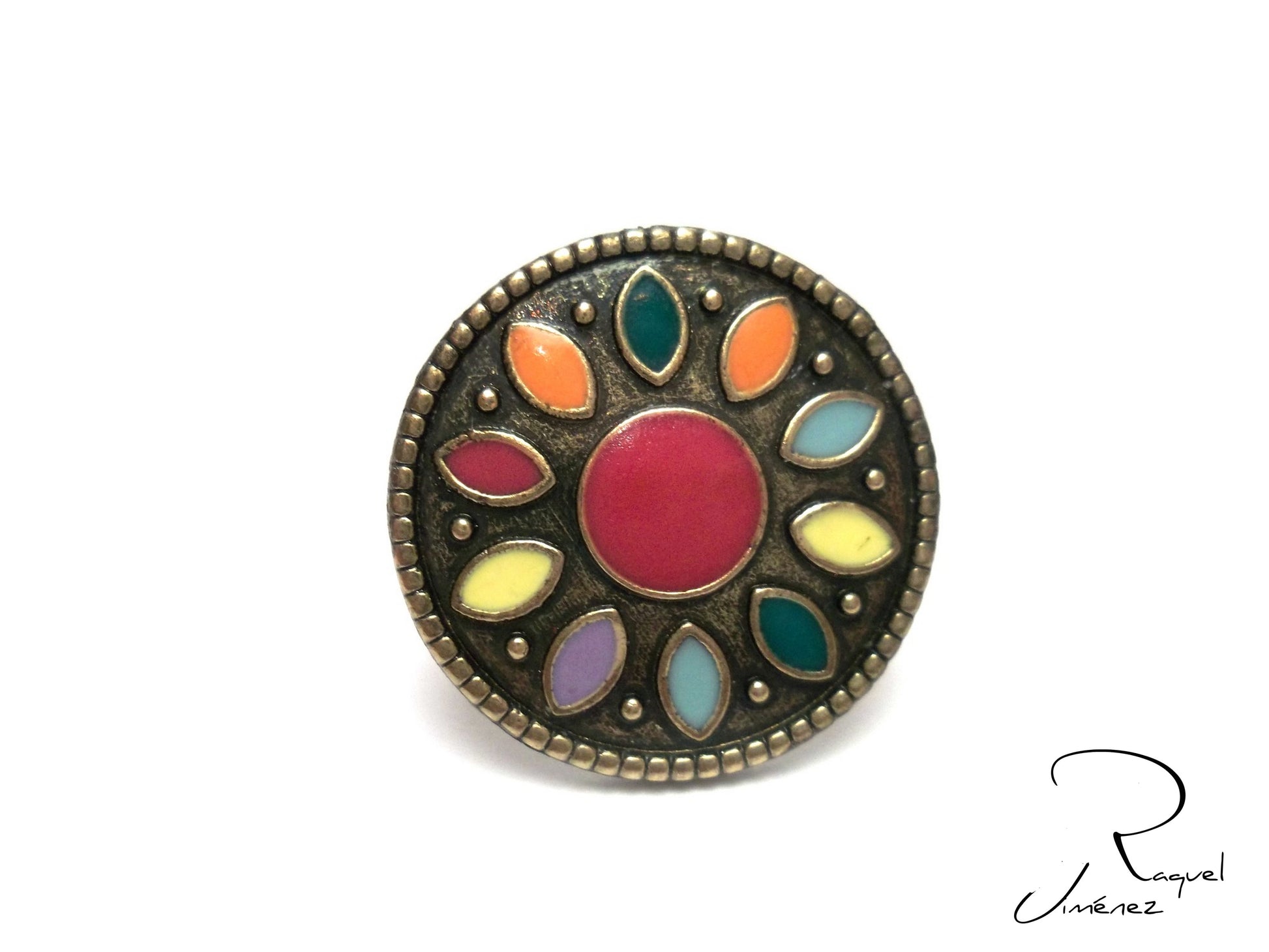 anillo ajustable color bronce con colores del arco iris. Anillo caleidoscopio