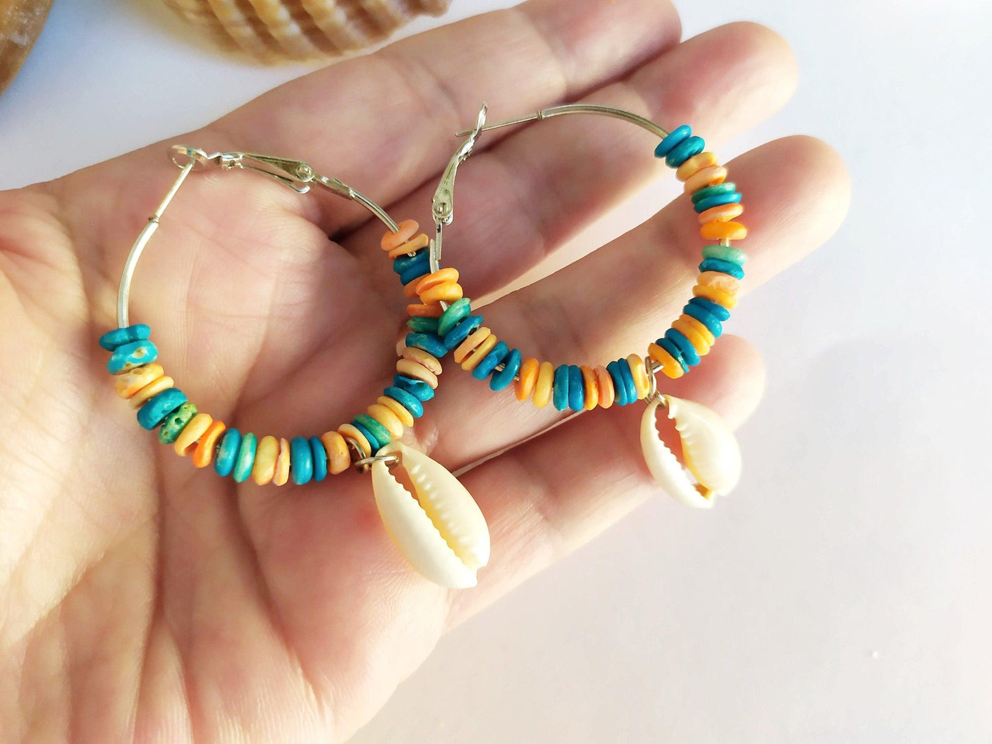 aros con nácar turquesa y coral