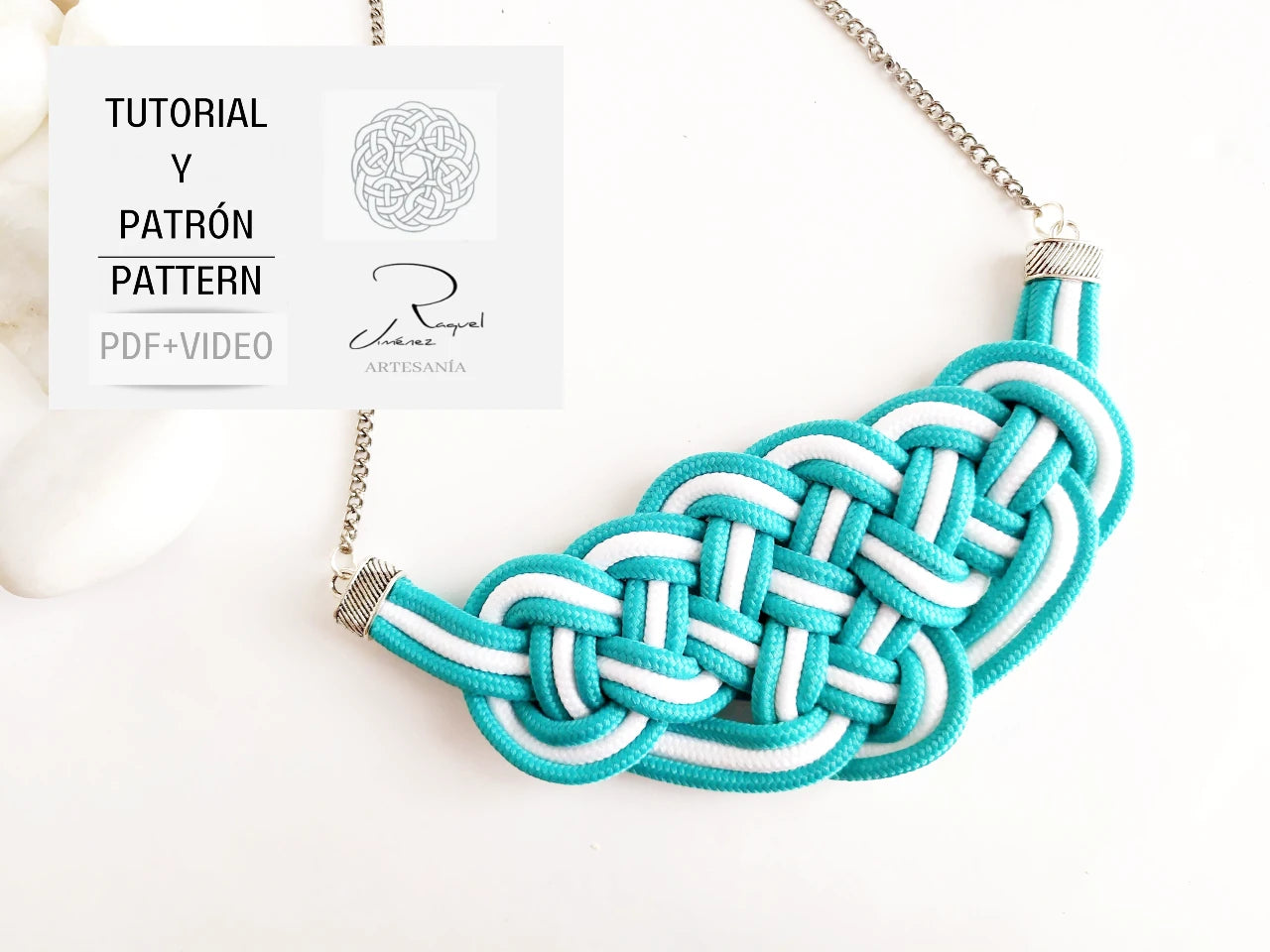 tutorial con patrón imprimible para hacer collar nudo de macramé