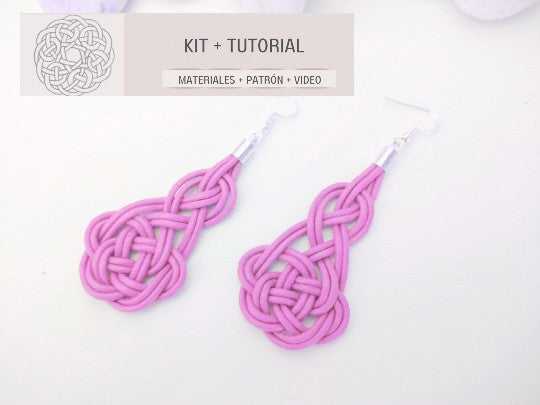 kit con materiales, tutorial y patrón para hacer pendientes de macramé en cuero. Raquel Jiménez Artesanía