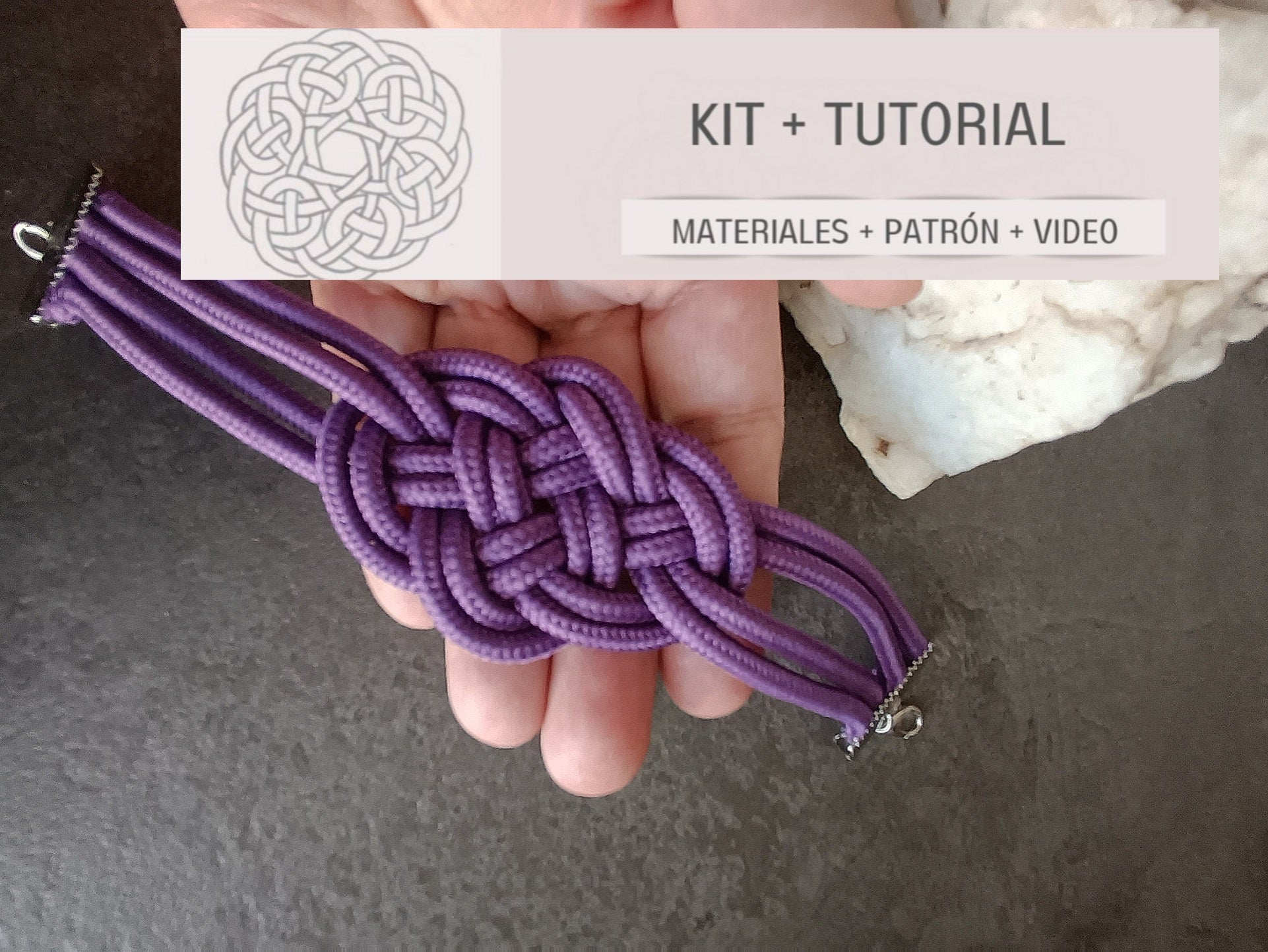 kit materiales y tutorial para pulsera color morado dia de la mujer