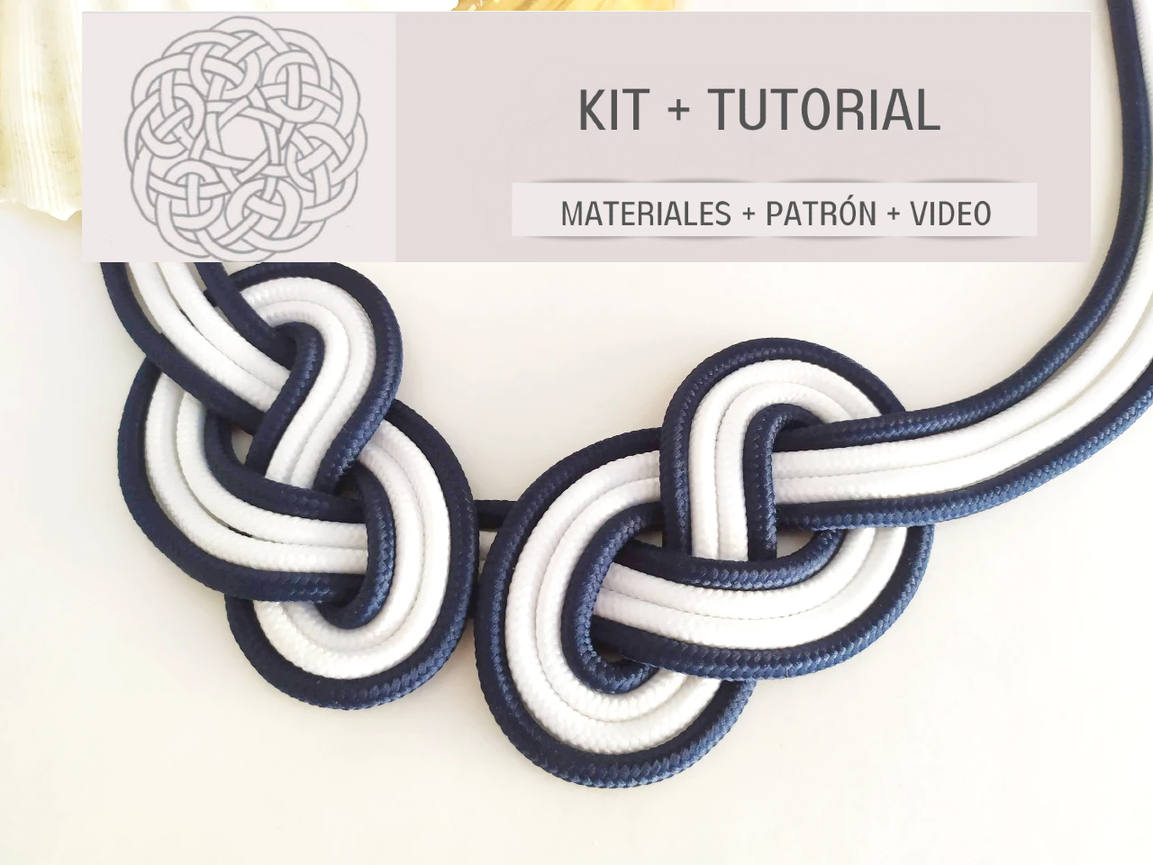kit para hacer collar de nudos estilo marinero en colores azul y blanco . Raquel Jiménez Artesanía