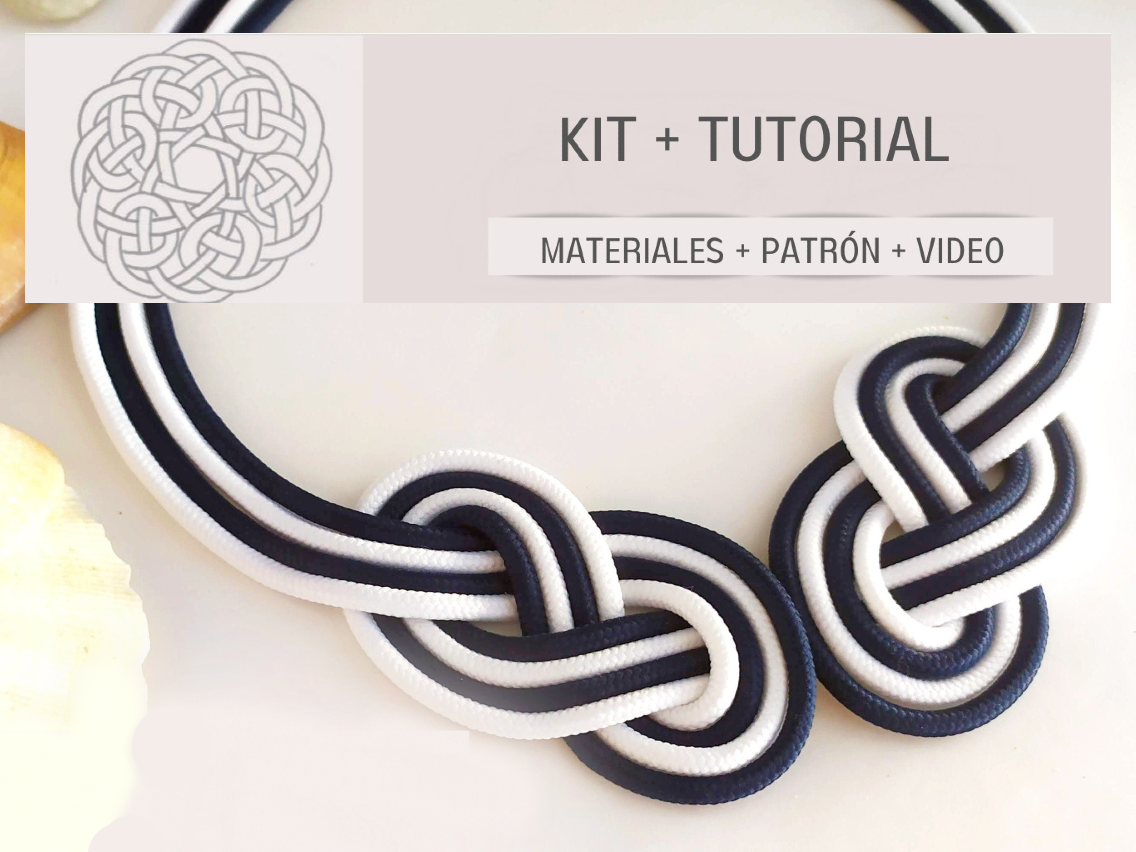 kit para hacer collar de nudos estilo marinero en colores azul y blanco . Raquel Jiménez Artesanía