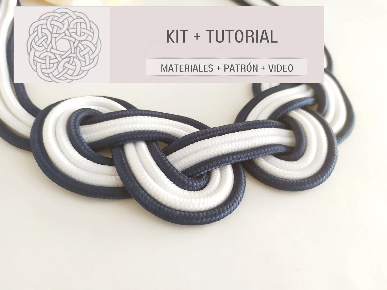 kit para hacer collar de nudos estilo marinero en colores azul y blanco . Raquel Jiménez Artesanía