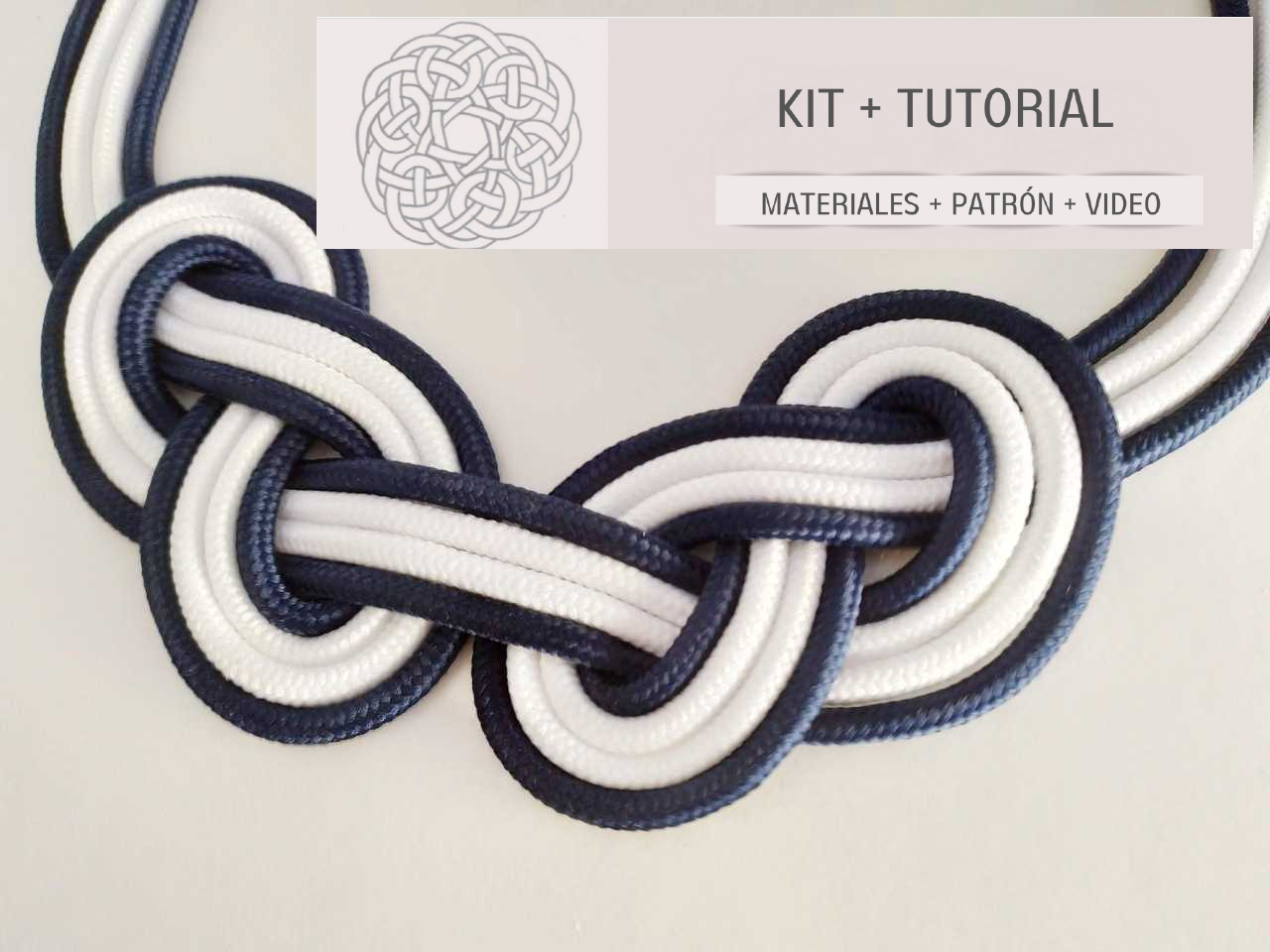 kit para hacer collar de nudos estilo marinero en colores azul y blanco . Raquel Jiménez Artesanía