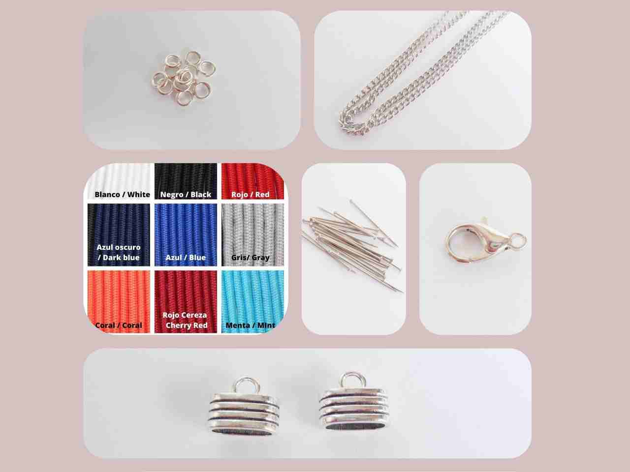 kit, materiales y tutorial para hacer collar de macrame. Raquel Jiménez Artesanía