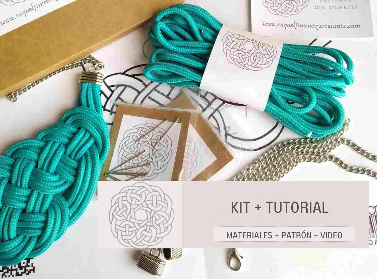 kit, materiales y tutorial para hacer collar de macrame. Raquel Jiménez Artesanía