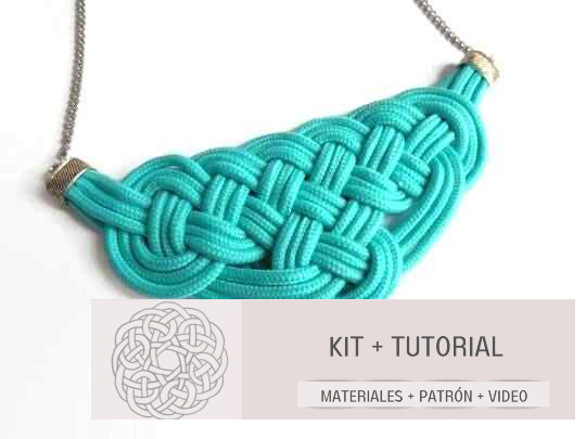 kit, materiales y tutorial para hacer collar de macrame. Raquel Jiménez Artesanía