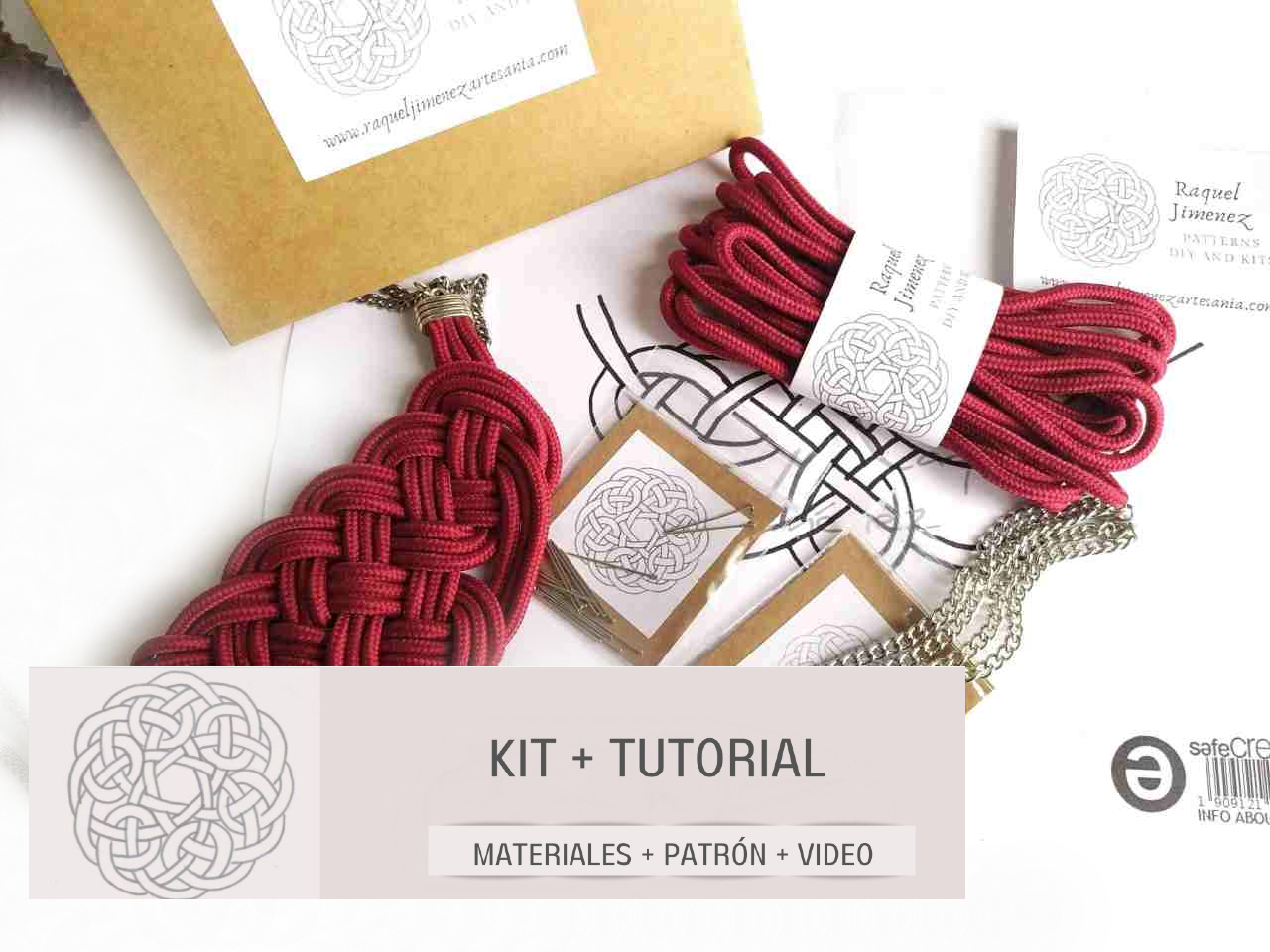 kit, materiales y tutorial para hacer collar de macrame. Raquel Jiménez Artesanía