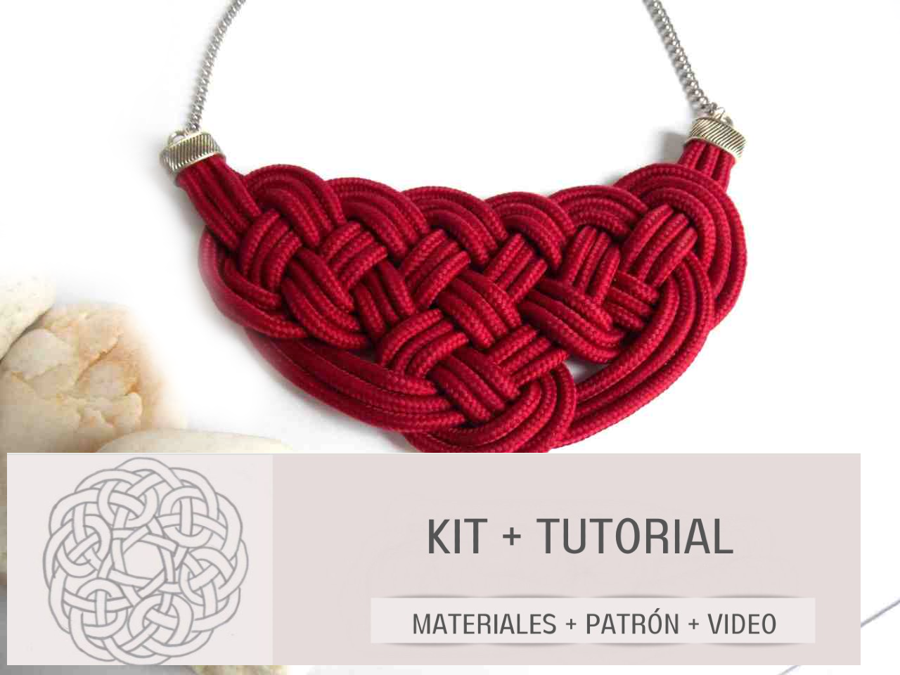 kit, materiales y tutorial para hacer collar de macrame. Raquel Jiménez Artesanía