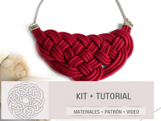 kit, materiales y tutorial para hacer collar de macrame. Raquel Jiménez Artesanía