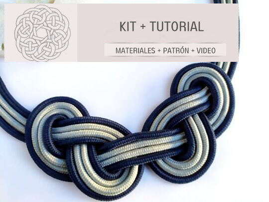 kit para hacer collar de nudos estilo marinero en colores azul y blanco . Raquel Jiménez Artesanía