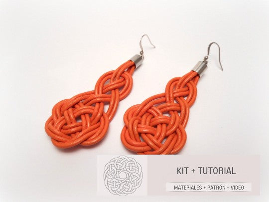 kit con materiales, tutorial y patrón para hacer pendientes de macramé en cuero. Raquel Jiménez Artesanía