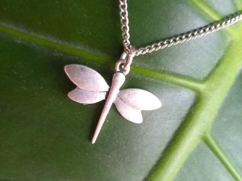 gargantilla minimalista con delicada libélula plateada. Raquel Jiménez Artesanía