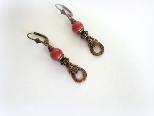 pendientes vintage bronce y rojo