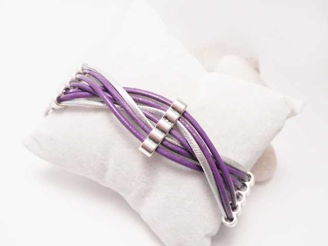 pulsera cuero trenzado morado