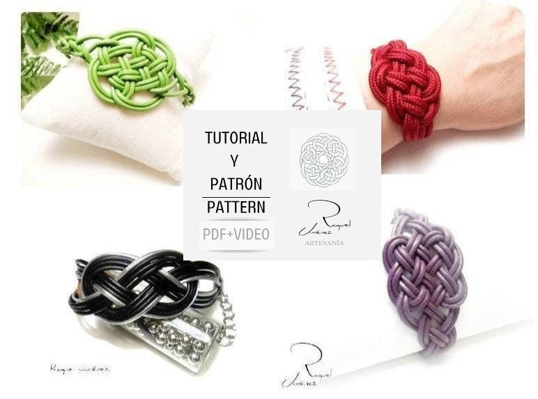 Tutorial y patron para hacer cuatro pulseras de macramé. Pdf y video. Raquel Jiménez Artesanía