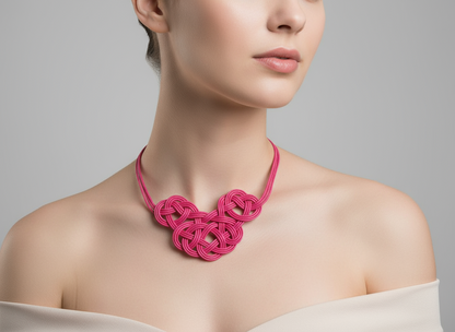 Leather necklace with braided celtic knot for women.