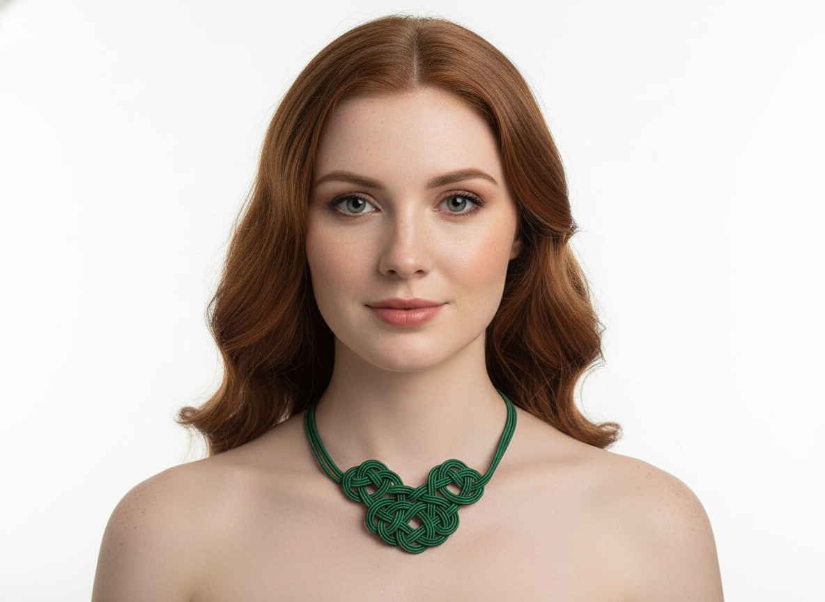 Leather necklace with braided celtic knot for women.