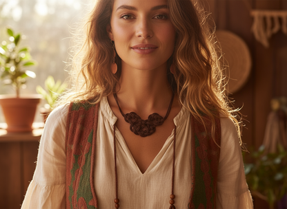 Leather necklace with braided celtic knot for women.