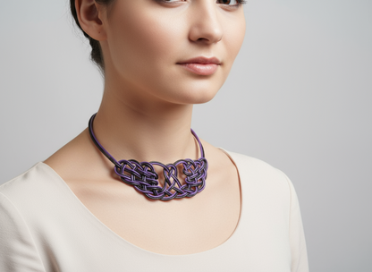 Collier avec nœuds en cuir tressés à la main