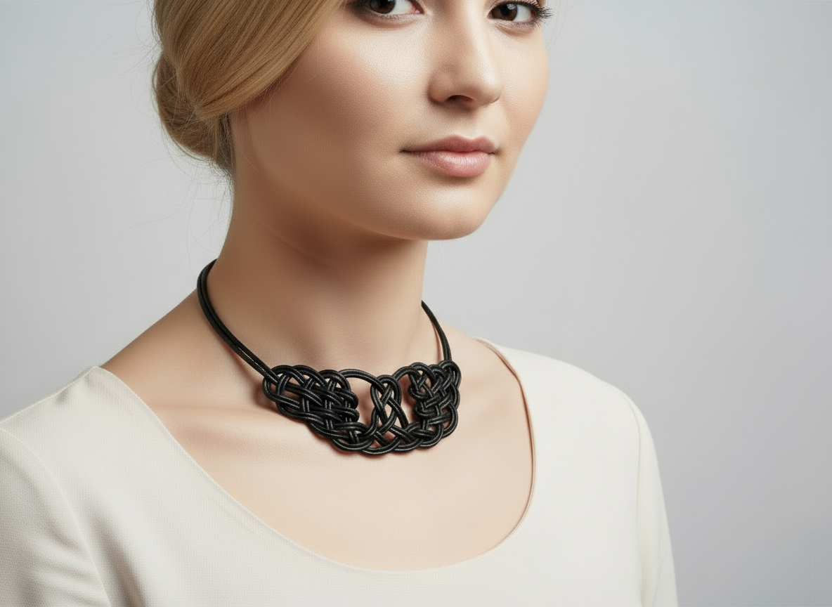 Collier avec nœuds en cuir tressés à la main