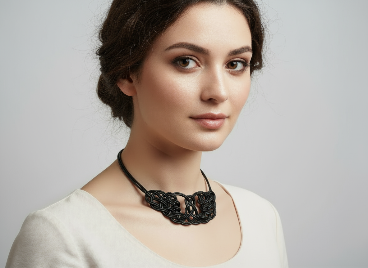 Collier avec nœuds en cuir tressés à la main