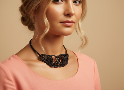 Collier avec nœuds en cuir tressés à la main